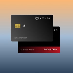 Cryptnox crypto hardware wallet: main smart card with red backup card